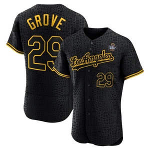 Men's Los Angeles Dodgers Michael Grove Authentic Black Snake Skin City 2024 World Series Jersey