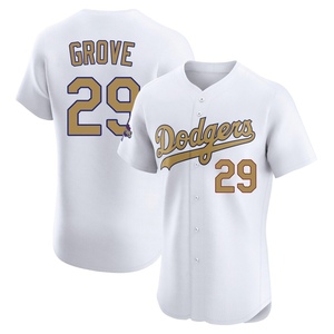Men's Los Angeles Dodgers Michael Grove Elite Gold White 2025 Collection Jersey