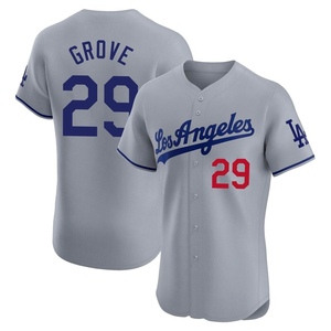 Men's Los Angeles Dodgers Michael Grove Elite Gray Road Jersey