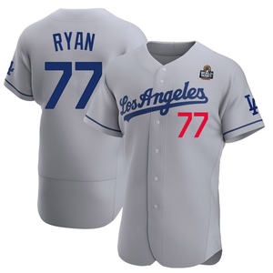 Men's Los Angeles Dodgers River Ryan Authentic Gray Away Official 2024 World Series Jersey