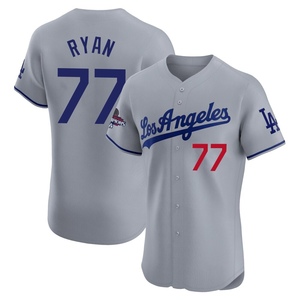 Men's Los Angeles Dodgers River Ryan Elite Gray Road World Series Champions Jersey