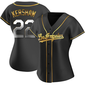 Women's Los Angeles Dodgers Clayton Kershaw Replica Black Golden Alternate Jersey